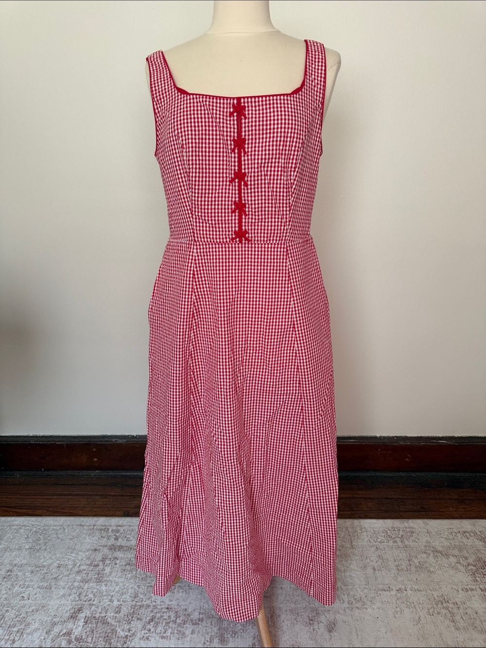 Rachel Zoe Red Gingham Midi Dress with Front Button Detail - Picture 1 of 7